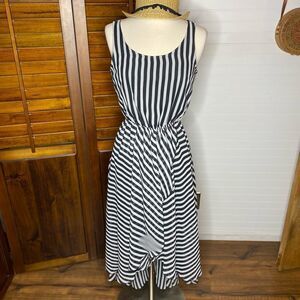 ELLE Chiffon Black White Striped Faux Wrap Dress Size XSmall Hi Low